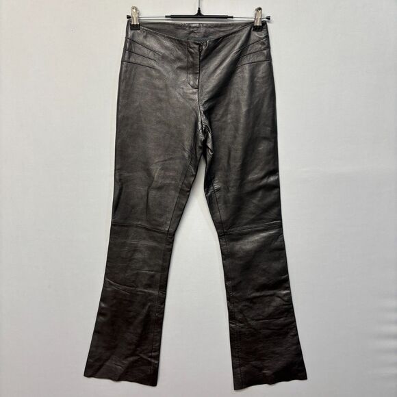 Vintage Cache Women 100% Lamb Leather Pants Size 0 Flare Leg Y2K 90s C042 -13 - Picture 1 of 16